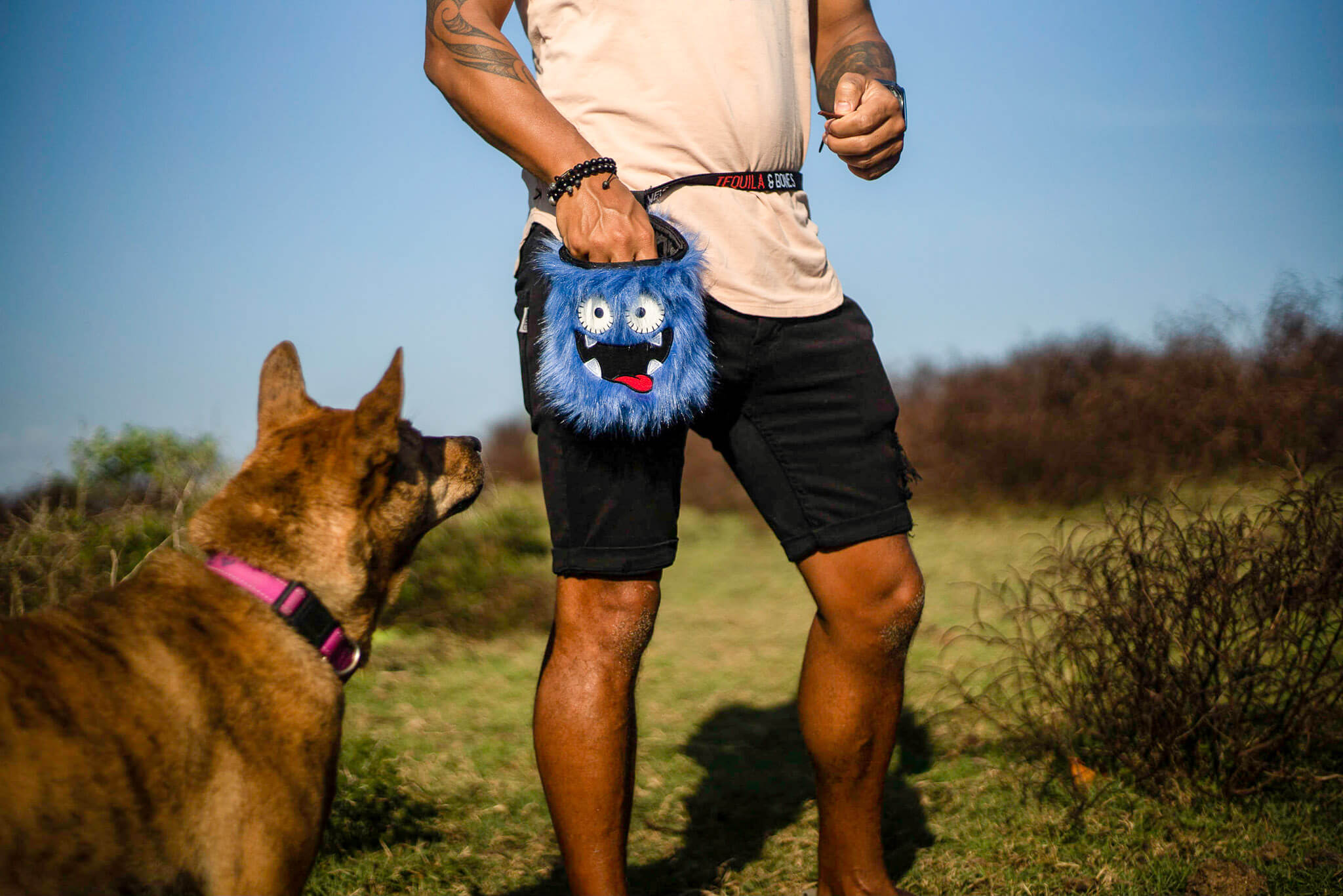 The small dog treat carrier from Tequila & Bones. Convenient to use for handing out dog treats during training.