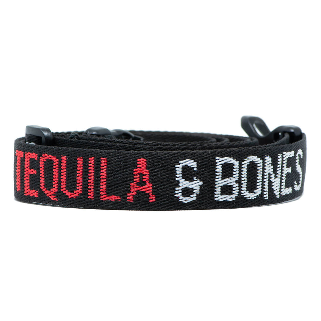 The Tequila & Bones Dog Treat Pouch Waist belt. It is size adjustable and unisex.