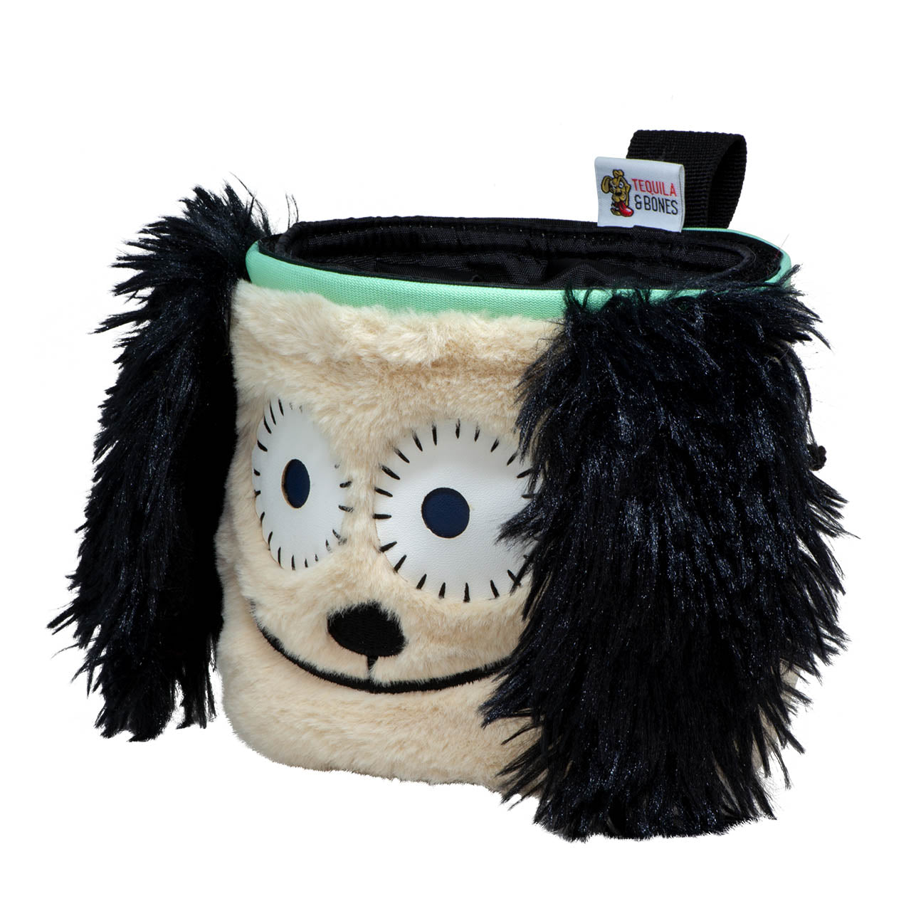 Chester the dog treat pouch from Tequila&Bones. Features a removeable and washable inner pouch, free waist belt and carabiner. Side View.